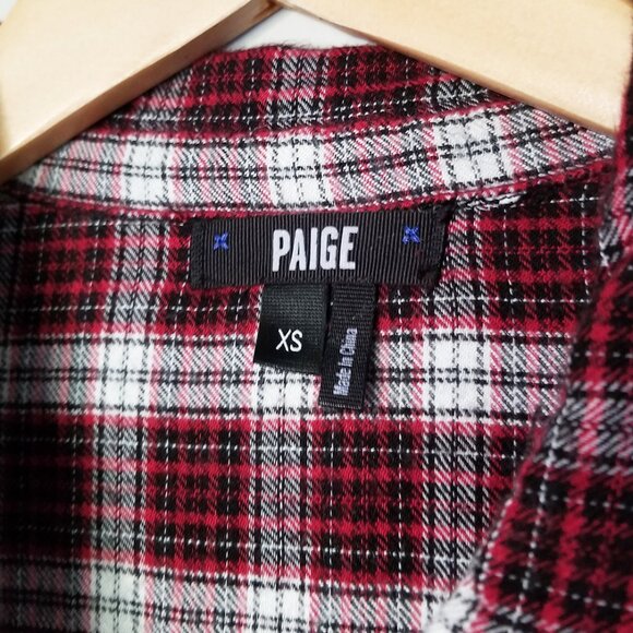 PAIGE Trudy Plaid Button Down Shirt Top XS Flannel Barlow Black Scarlet Red SOFT - Picture 6 of 16